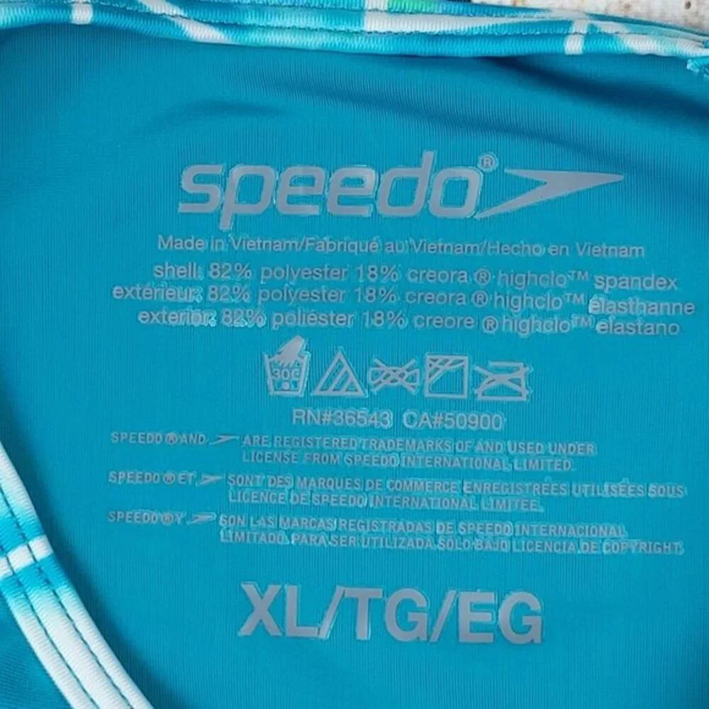 Speedo Girl's Teal Short Sleeve Rashguard Top, XL, Excellent Used Condition